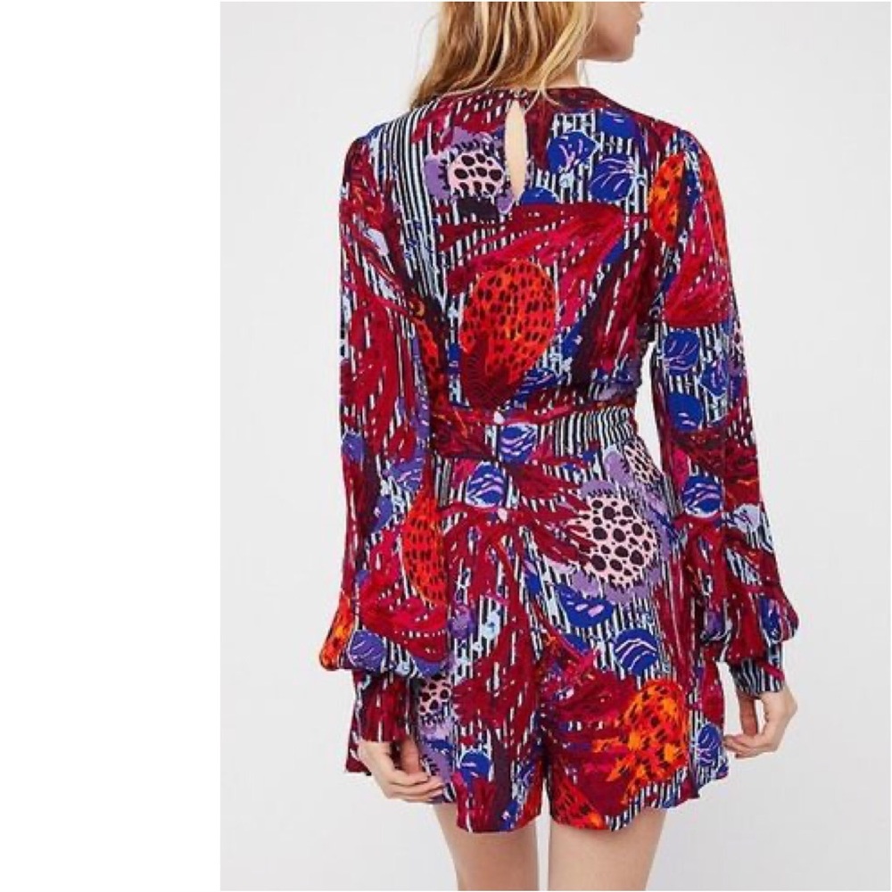 FREE PEOPLE Audrey Romper Sleeve Print Plunging 4 - Picture 3 of 5